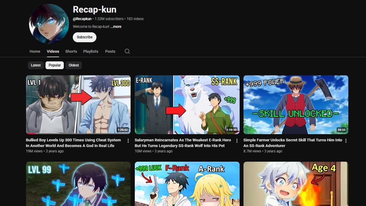 An anime recap channel with multi-million-view episode recap videos