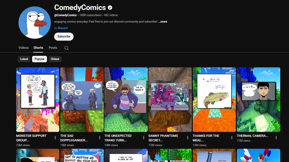 A comic dub channel with voiced comic panels over gameplay footage