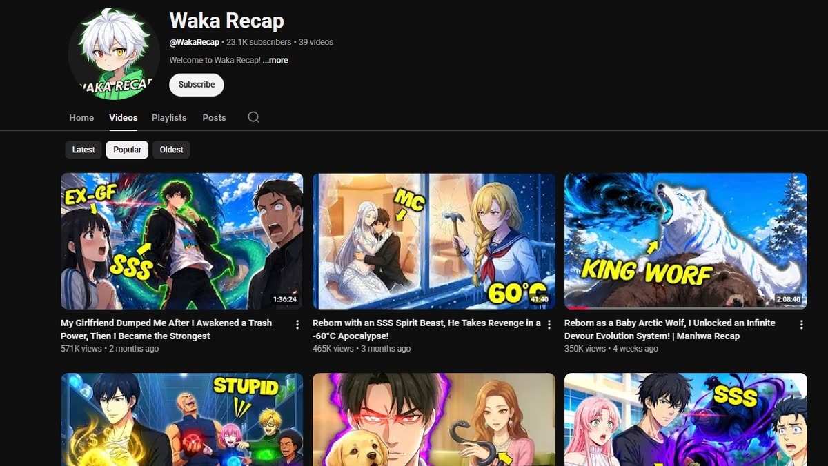 A manhwa recap channel using animated panels rather than still images